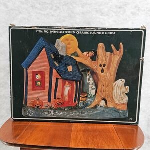 Pacific Rim Electrified Ceramic Haunted House Halloween Decor 3 colored lights‎